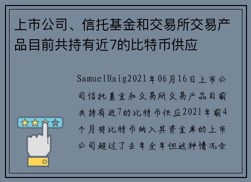 上市公司、信托基金和交易所交易产品目前共持有近7的比特币供应 